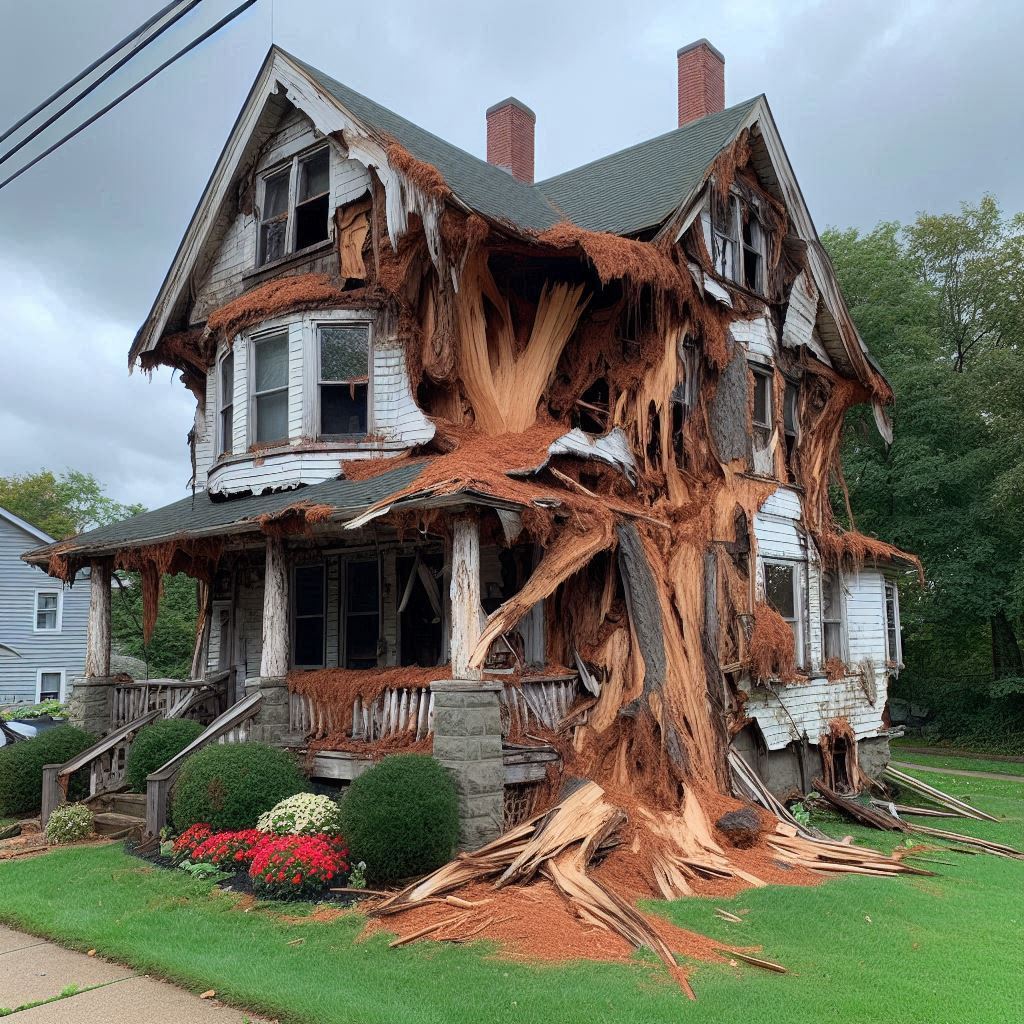 Signs Your Wilmington Home Needs a Tree Inspection Blog Article - Tree with visible damage, including broken branches and signs of disease near an Wilmington home